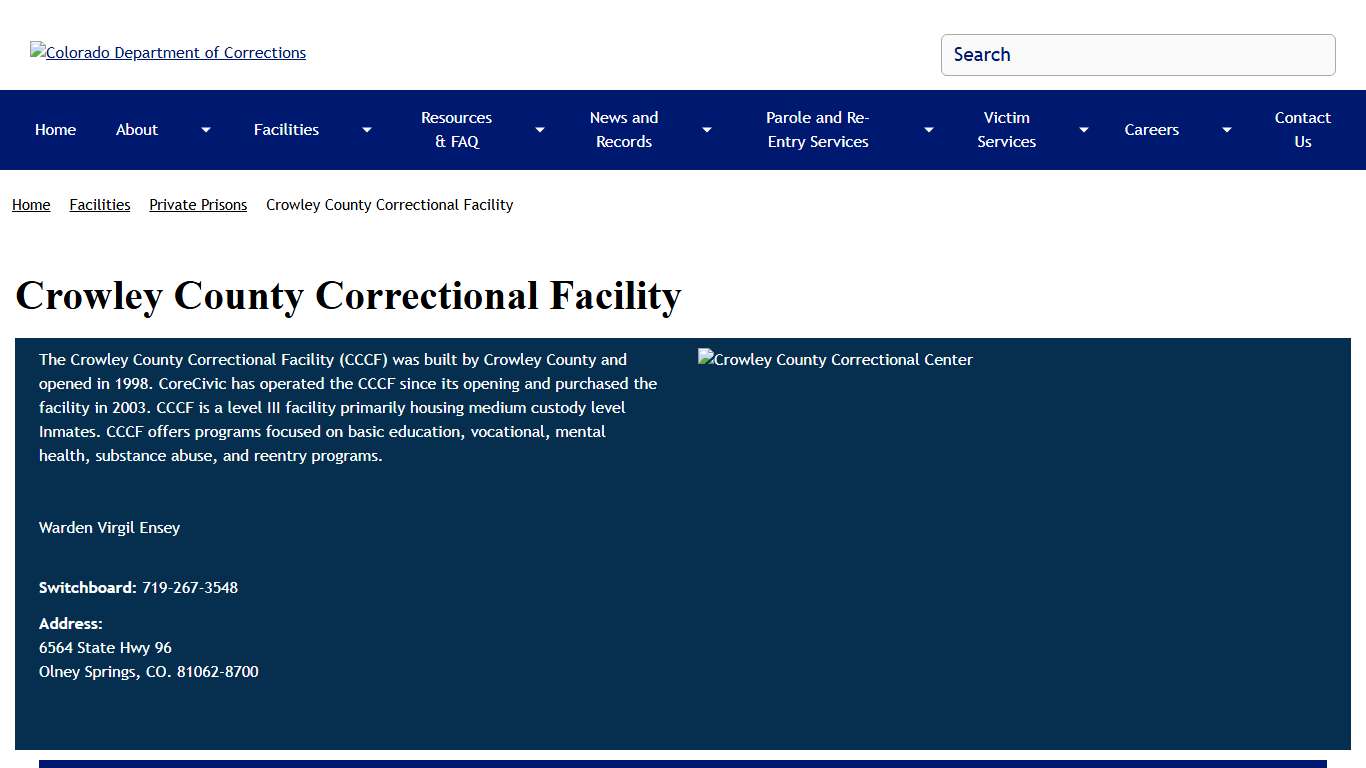Crowley County Correctional Facility | Colorado Department of Corrections